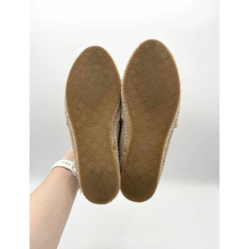 Gucci Off White/Cream GG Canvas and Leather Slip On Espadrille Flats EU 37.5